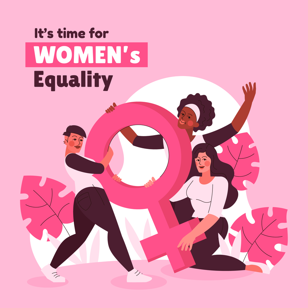 kvinnors jämställdhetskoncept i rosa färg vektor