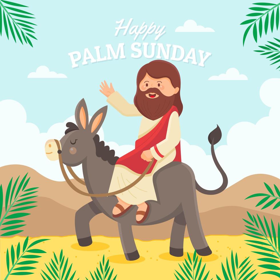 Jesus reitet Esel in einem Wüstenpalmensonntag vektor