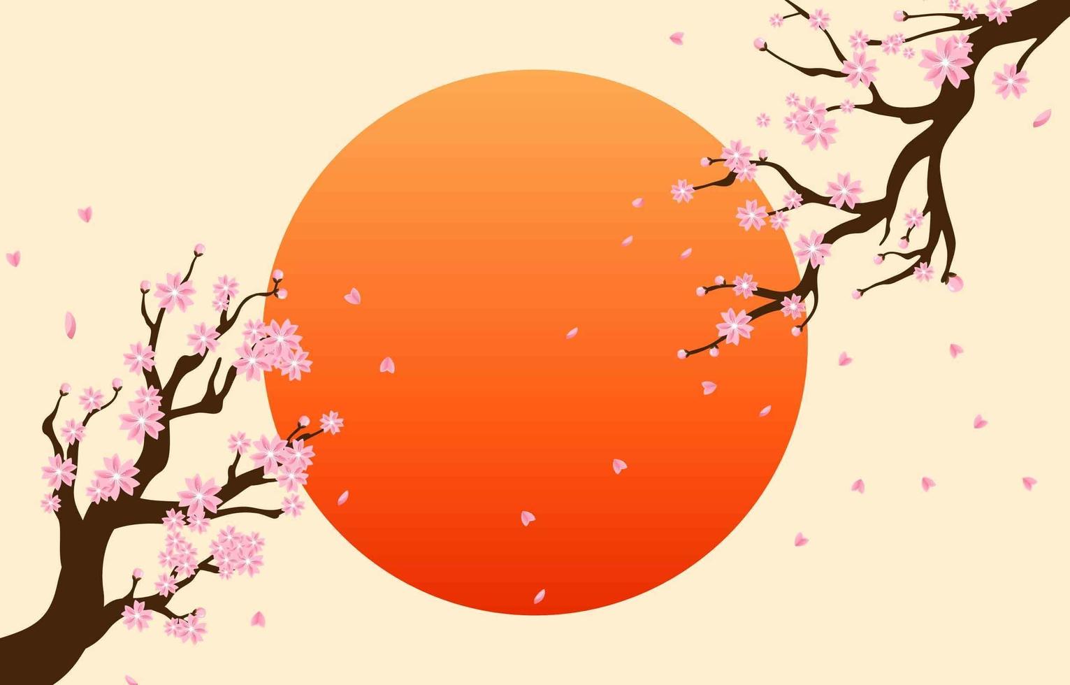 Kirschblüte mit rotem Kreis als Hintergrund vektor