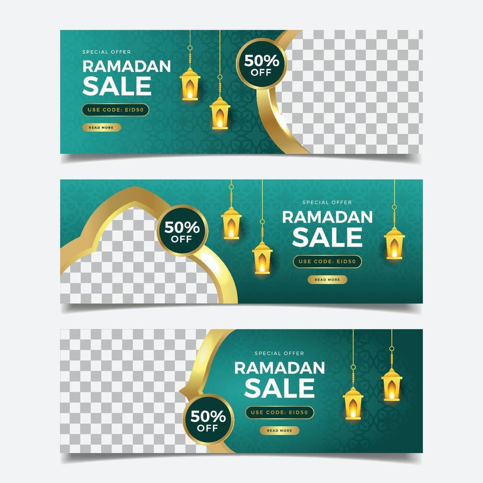 elegantes goldenes Ramadan-Verkaufsbannerset vektor