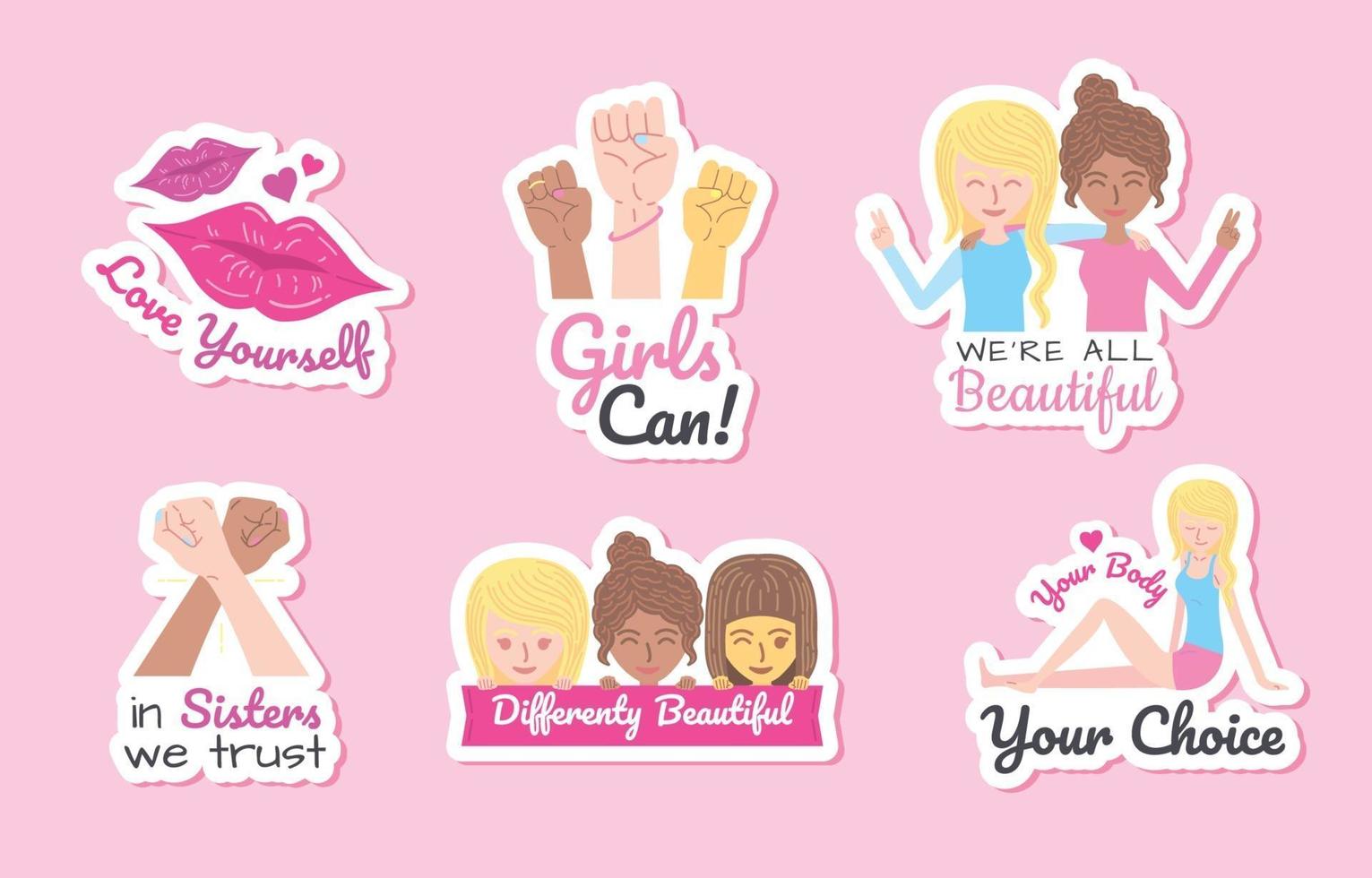 Frauen Tag Diversity Sticker Pack vektor