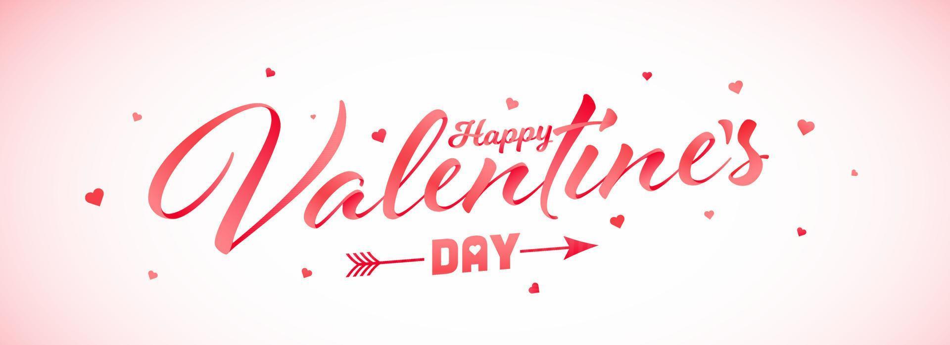 rot glücklich Valentinstag Tag Schriftart mit Herzen dekoriert auf glänzend Hintergrund. vektor