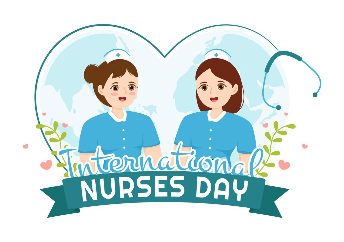 internationell sjuksköterskor dag på Maj 12 illustration för bidrag den där sjuksköterska göra till samhälle i platt tecknad serie hand dragen för landning sida mallar vektor
