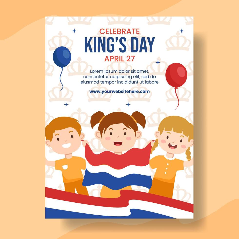 Lycklig kungar nederländerna dag vertikal affisch tecknad serie hand dragen mallar bakgrund illustration vektor