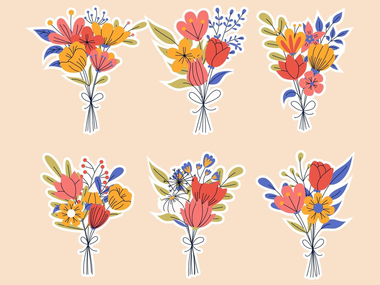 Aufkleber Pack von Blumen- Elemente. romantisch Blume Sammlung mit Strauß von Blumen. gut zum Gruß Karten oder Einladung Design, Blumen- Poster. vektor
