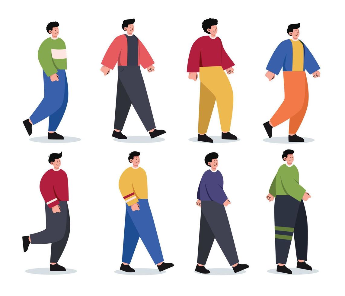 uppsättning av karaktär människor olika rörelser vektor illustration