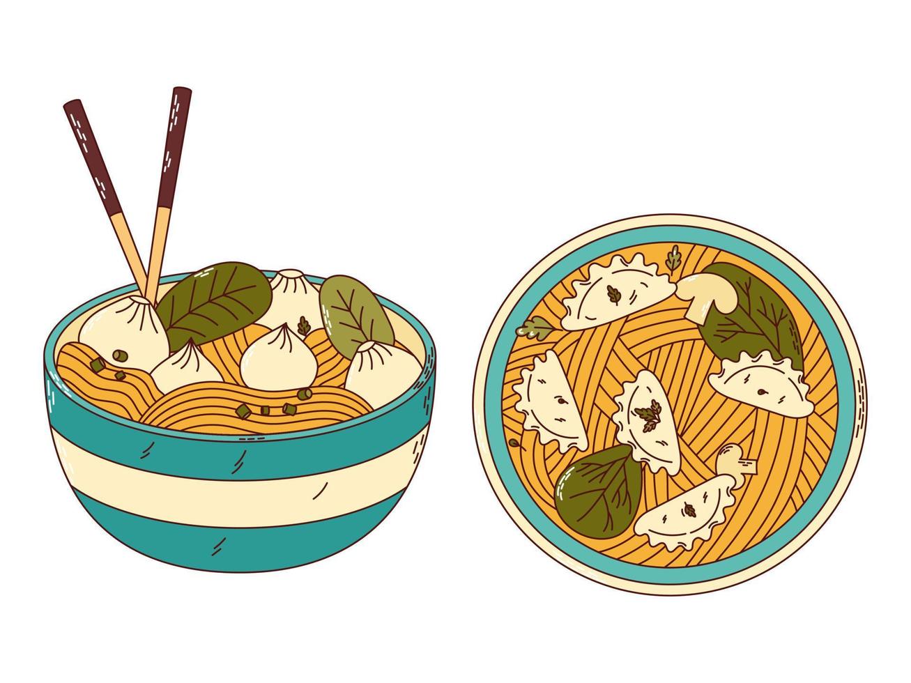 traditionell japansk mat uppsättning. asiatisk wonton. vektor illistration