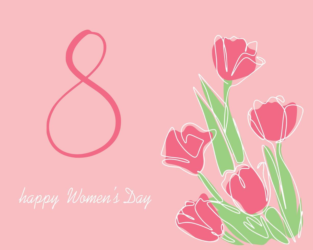 Banner-Postkarte mit International Damen Tag. Rosa Farbe Illustration mit Blumen. vektor
