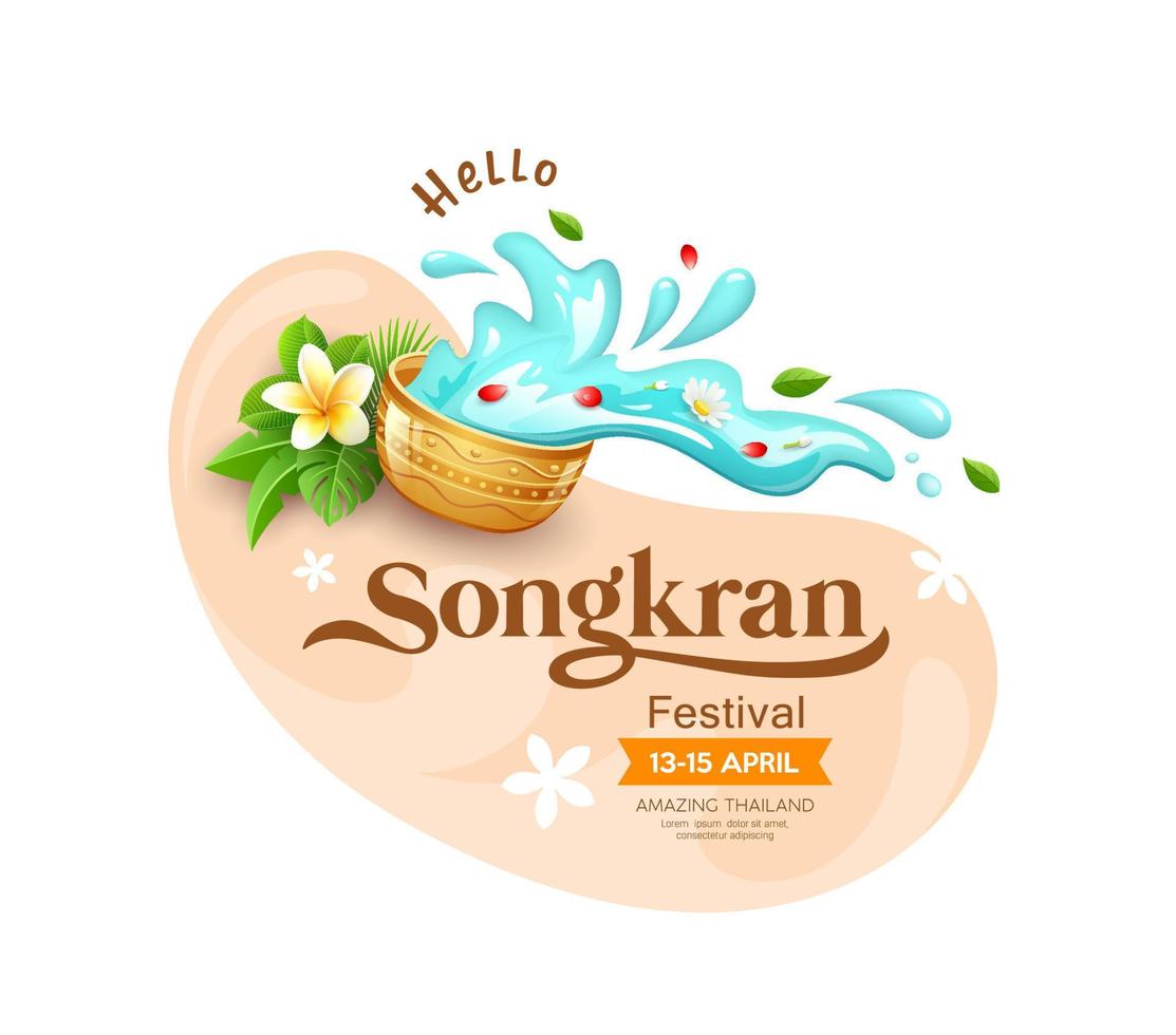 songkran festival thailand, gyllene vatten skål thailand blomma på vatten stänk bankground, eps 10 vektor illustration