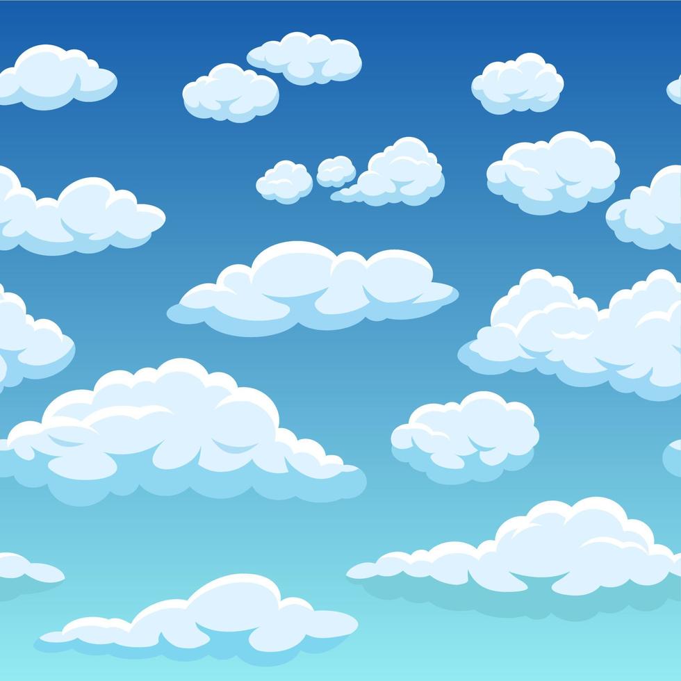 sömlös himmel med moln. söt molnig blå himmel 2d spel mönster, himmel sommar väder bakgrund vektor textur