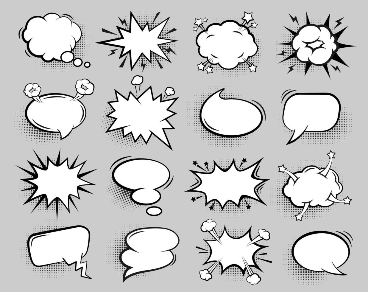 leeren Comic Blase. Karikatur Rede Luftballons zum Text, retro Plaudern sich unterhalten Dialog Wolken mit Halbton Schatten bewirken Vektor isoliert einstellen