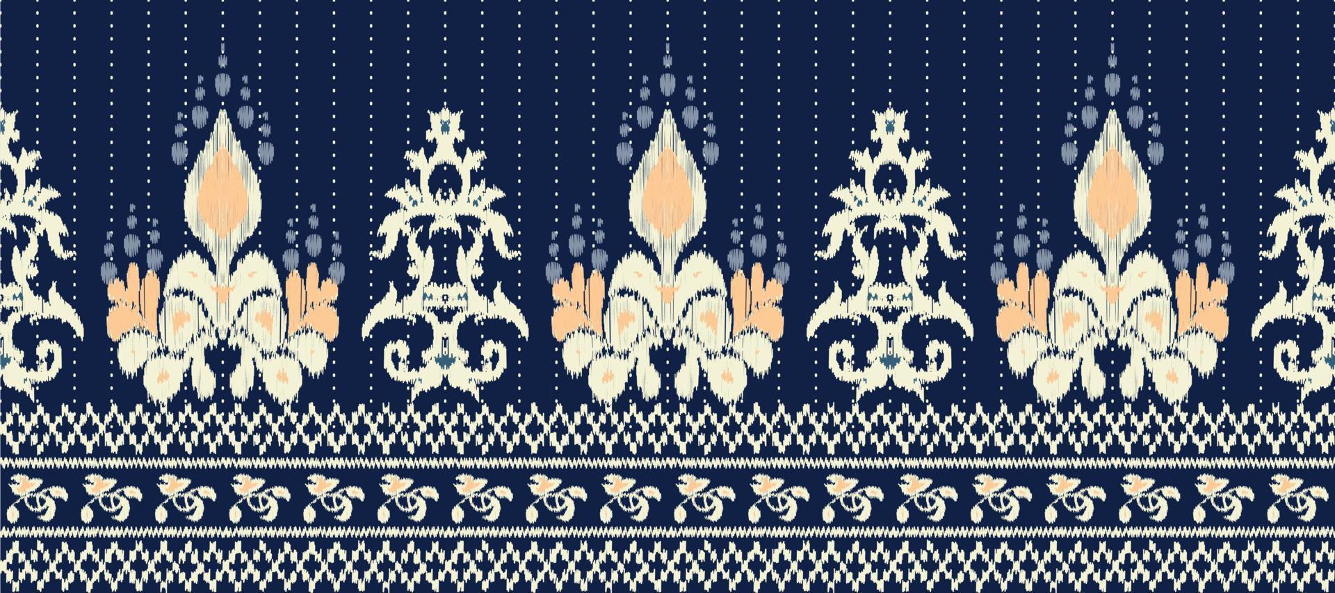 afrikanisch Ikat Blumen- Paisley Stickerei Hintergrund. geometrisch ethnisch orientalisch Muster traditionell. Ikat Blume Stil abstrakt Vektor Illustration. Design zum drucken Textur, Stoff, Saree, Sari, Teppich.