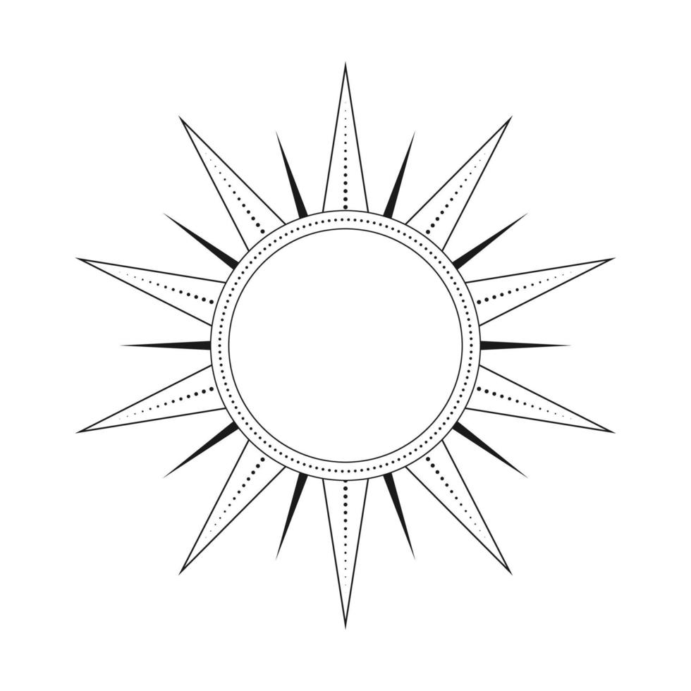 abstrakt himmelsk Sol vektor illustration. bohemisk mystiker symbol spricker Sol strålar. magi talisman, antik stam- stil, boho, tatuering, konst skriva ut, tarot