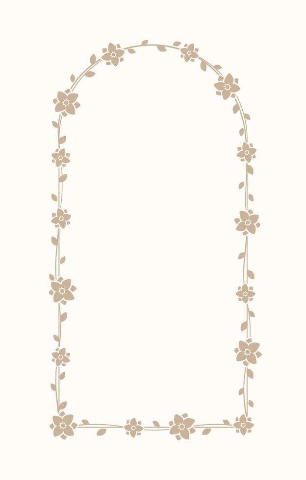 blommig beige båge ram. botanisk boho gräns vektor illustration. enkel elegant romantisk stil för bröllop evenemang, tecken, logotyp, etiketter, social media inlägg, etc.
