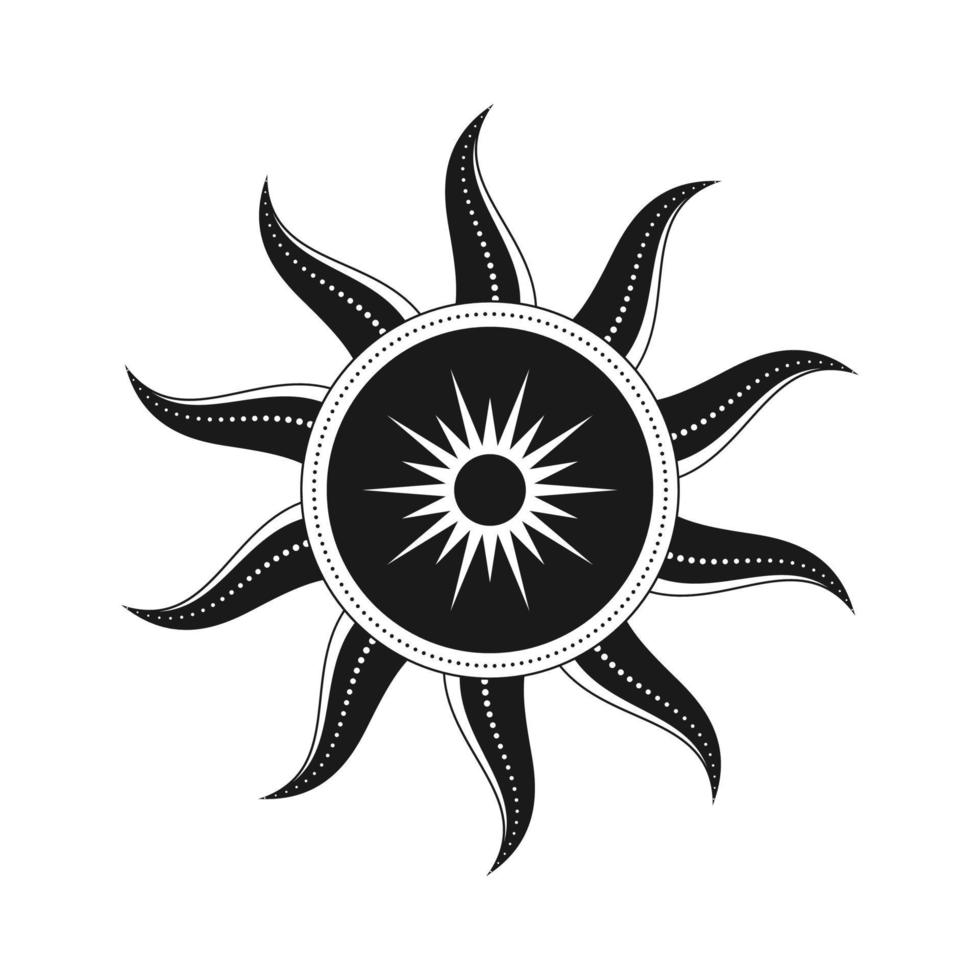 abstrakt himmelsk Sol vektor illustration. bohemisk mystiker symbol spricker Sol strålar. magi talisman, antik stam- stil, boho, tatuering, konst skriva ut, tarot