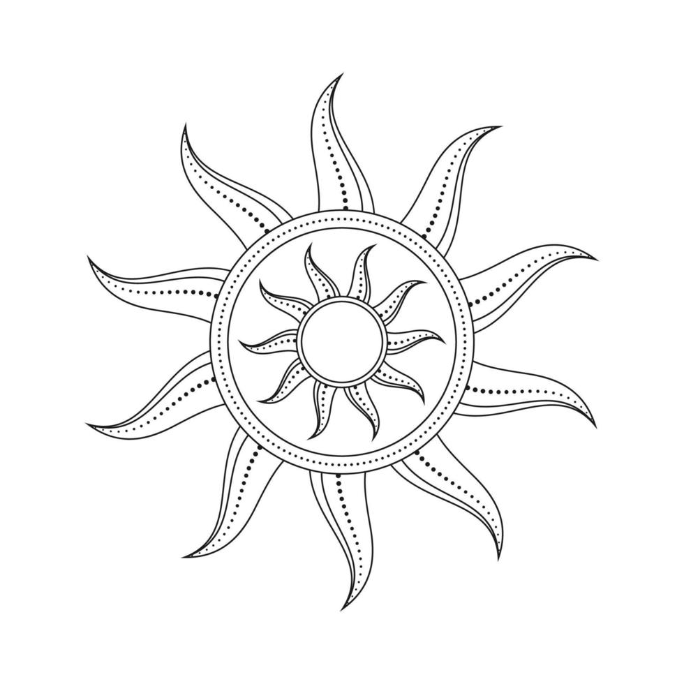 abstrakt himmelsk Sol vektor illustration. bohemisk mystiker symbol spricker Sol strålar. magi talisman, antik stam- stil, boho, tatuering, konst skriva ut, tarot