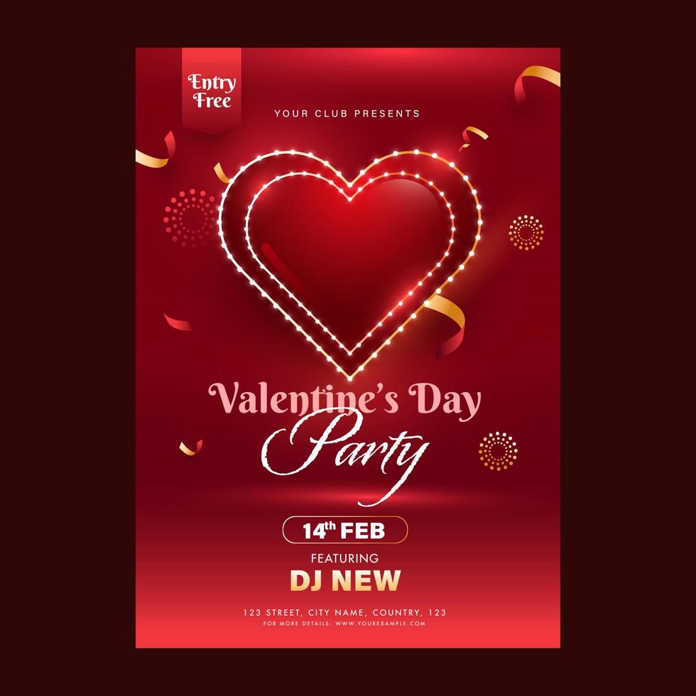 Valentinstag Tag Party Flyer Design mit Veranstaltung Einzelheiten im rot Farbe. vektor