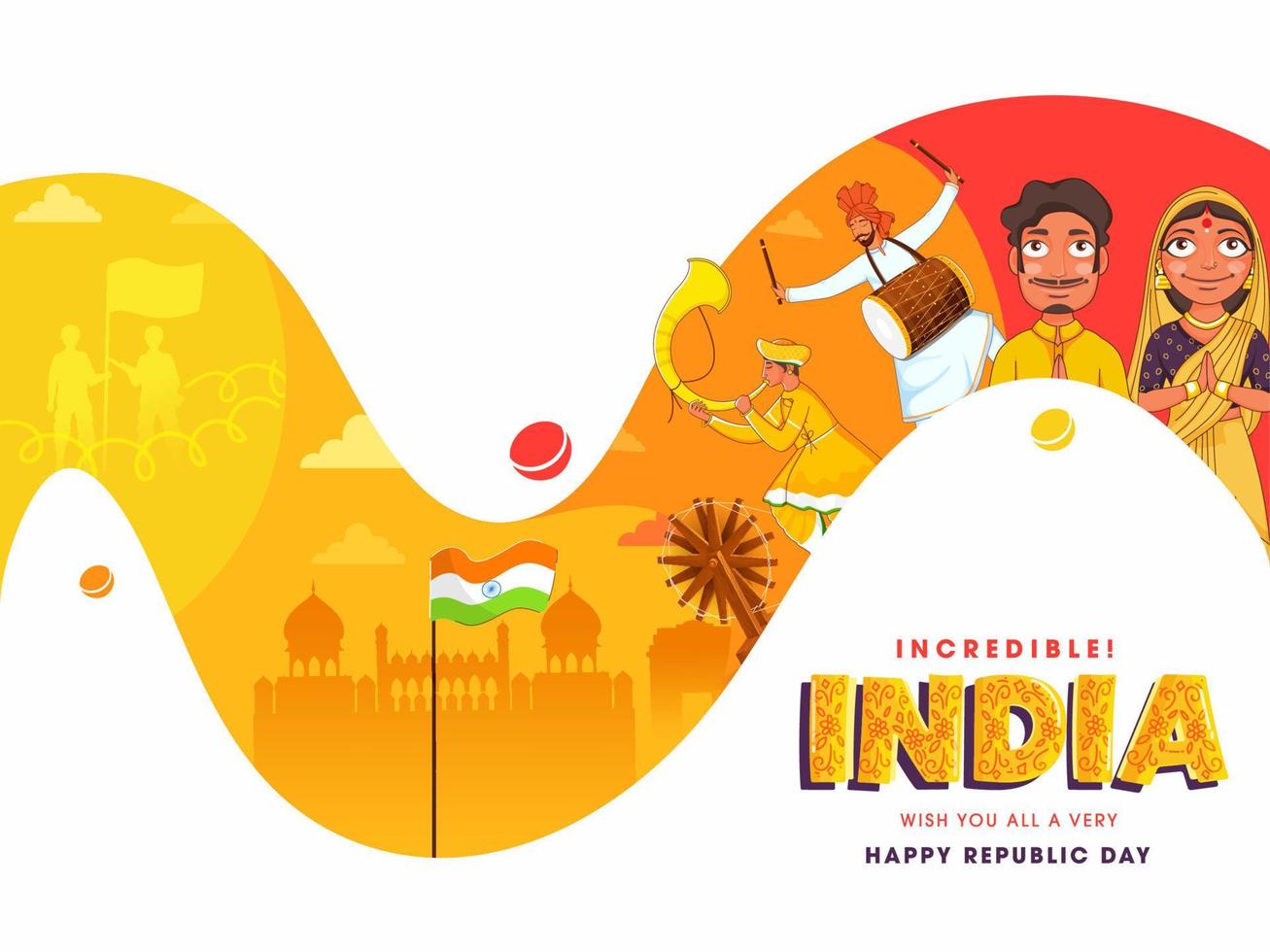 zeigen unglaublich kulturell Vielfalt und Erbe von Indien zum glücklich Republik Tag Feier. vektor