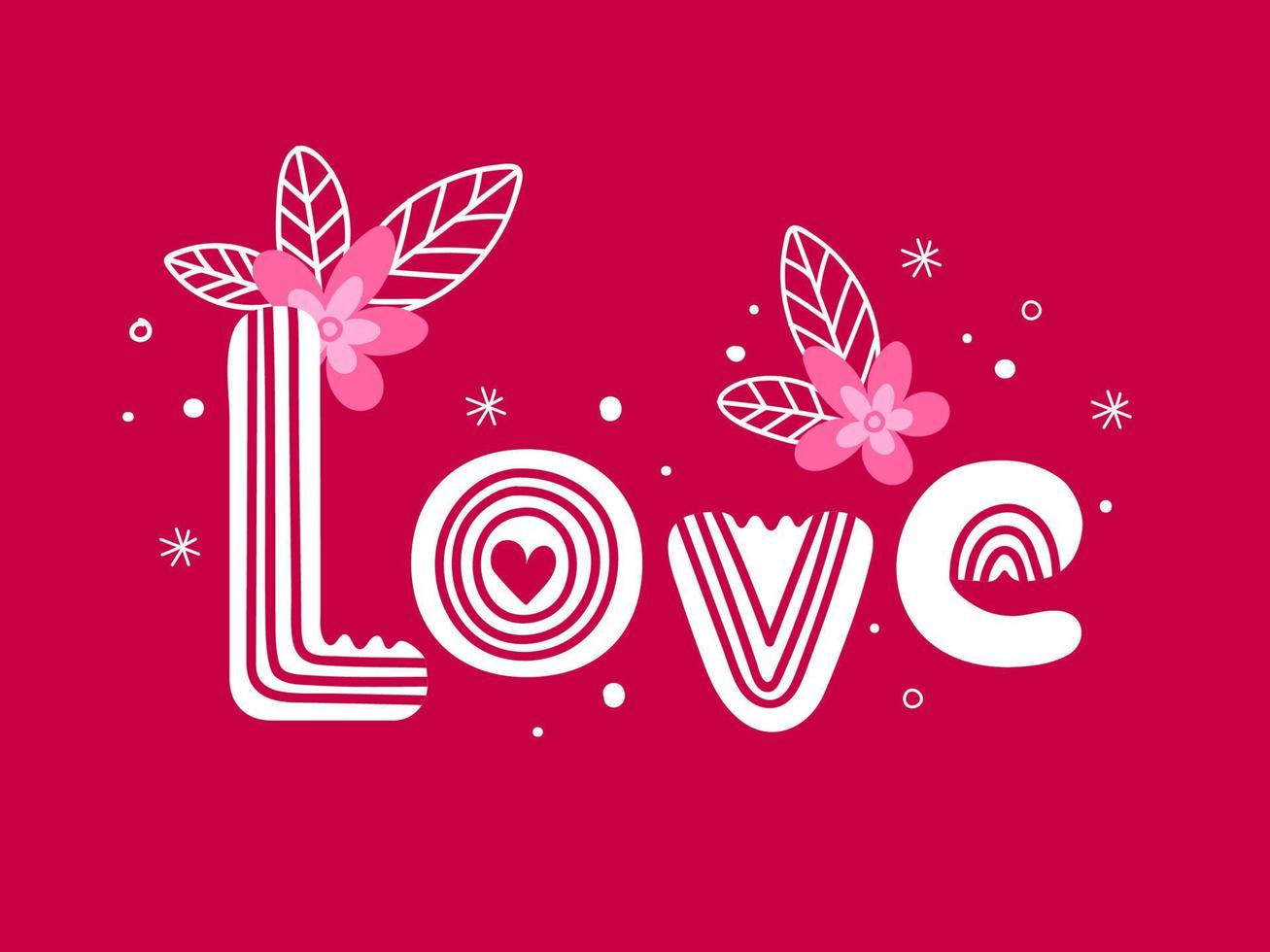 kreativ Liebe Text im Weiß Farbe mit Blumen auf Rosa Hintergrund. vektor