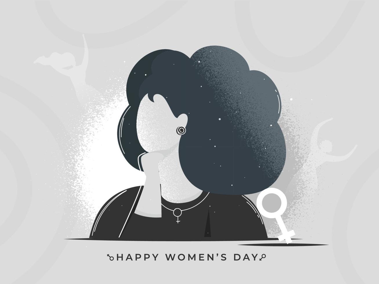 gesichtslos Frau Charakter mit tüpfeln bewirken und Venus Zeichen auf grau Hintergrund zum glücklich Damen Tag. vektor