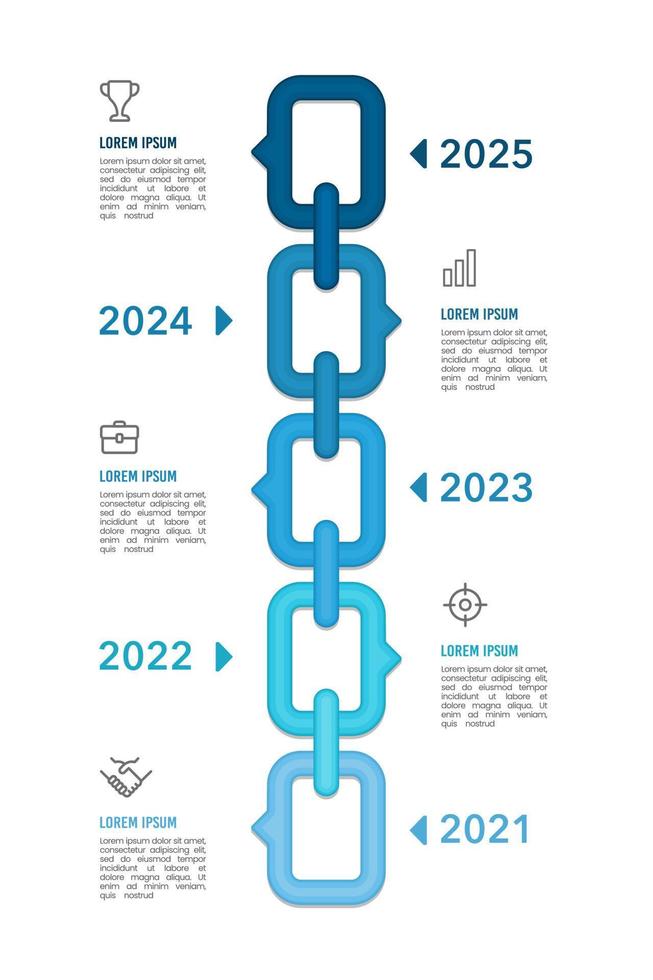 kedja form vertikal tidslinje infografik. tidslinje, milstolpe. vektor illustration.