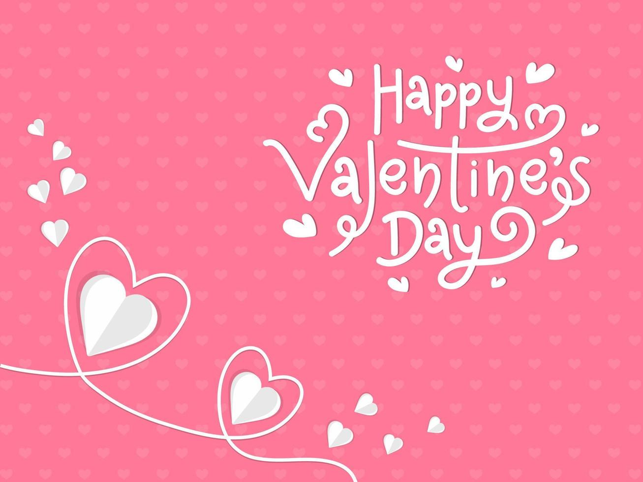 Lycklig hjärtans dag font med papper hjärtan på rosa bakgrund. vektor