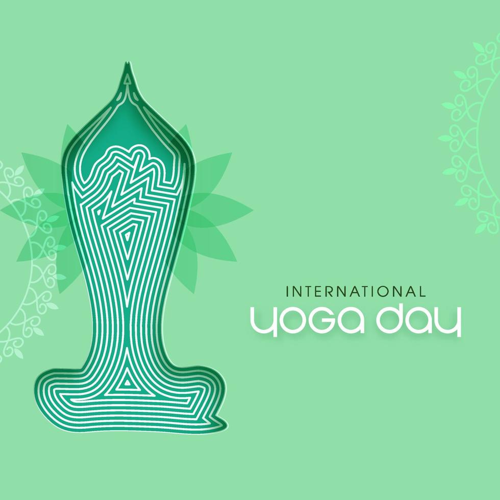 papper skära stil mänsklig Sammanträde i lotus utgör på grön bakgrund för internationell yoga dag. vektor