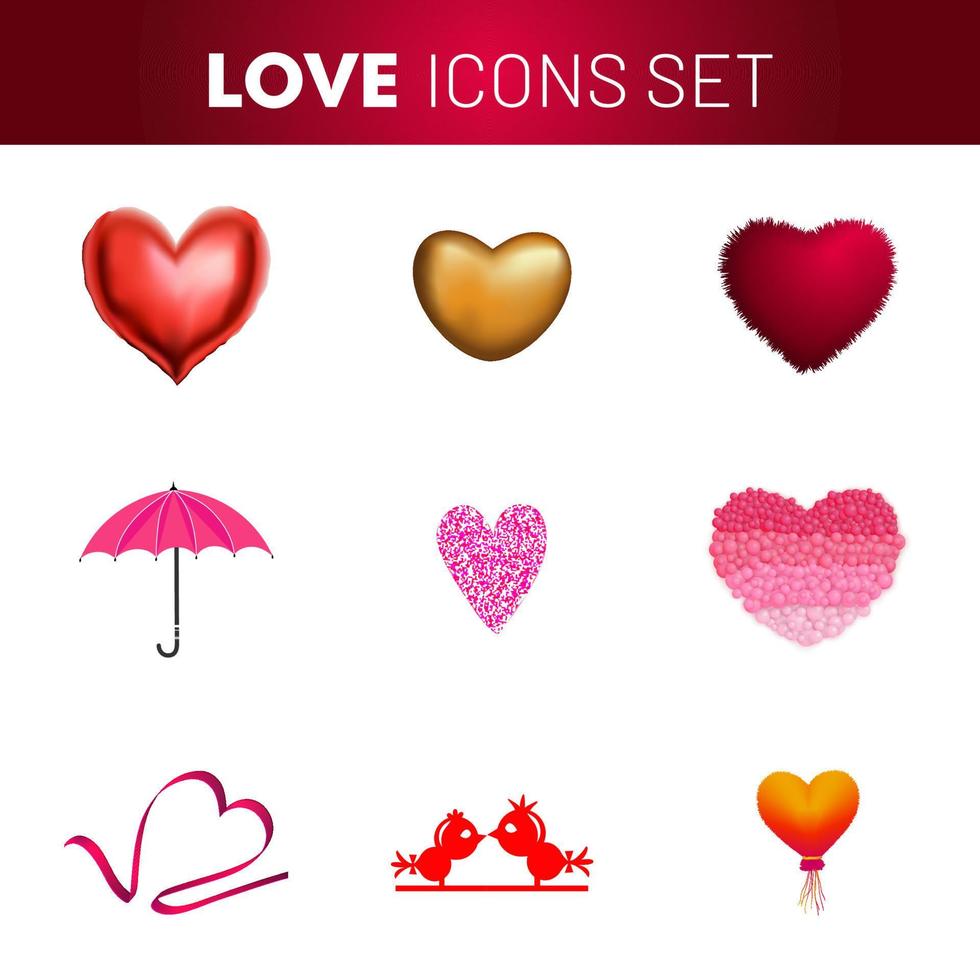vektor illustration av kärlek färgrik ikon uppsättning.