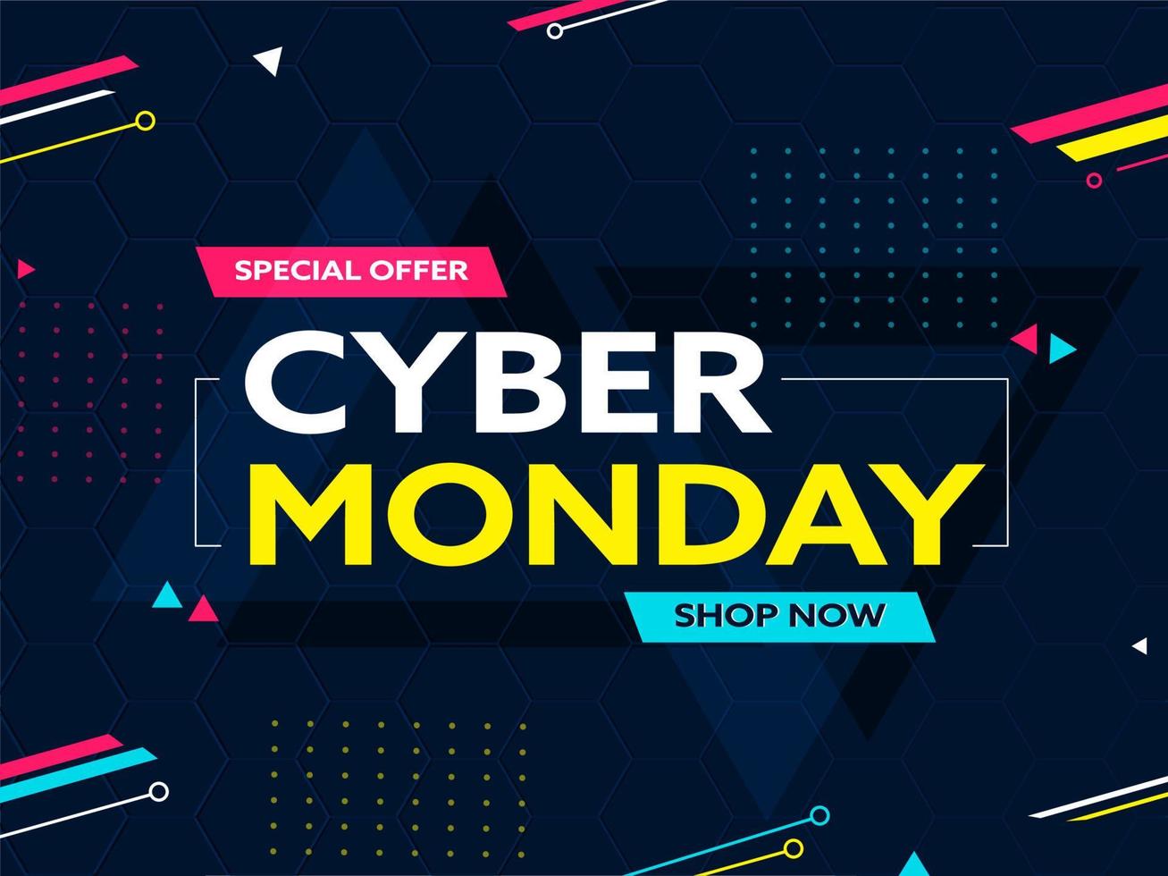 Besondere Angebot Cyber Montag Text auf Blau Hexagon Muster Hintergrund zum Werbung. vektor