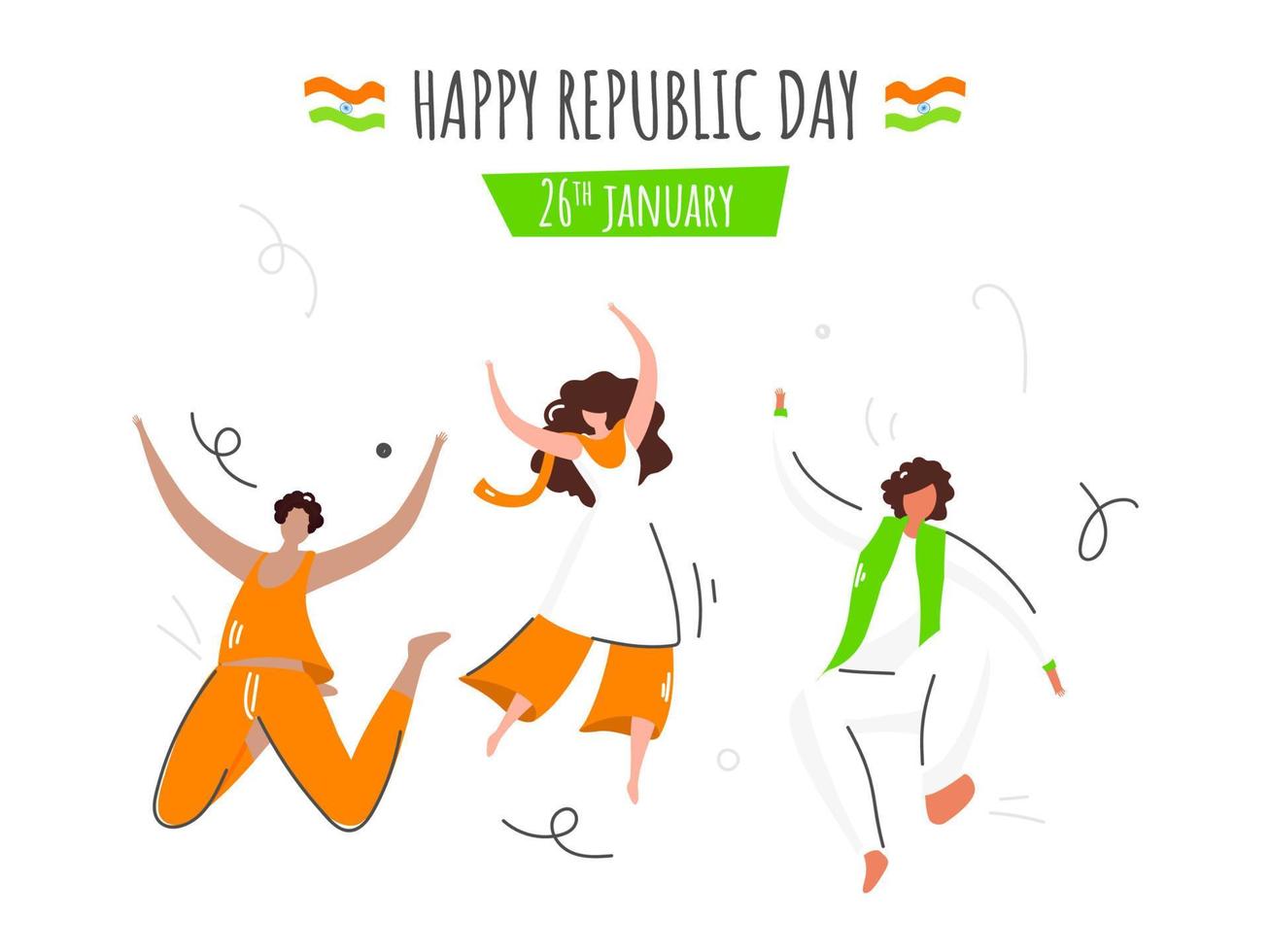 tecknad serie Tonårs människor Hoppar på vit bakgrund för 26: e januari, Lycklig republik dag firande. vektor