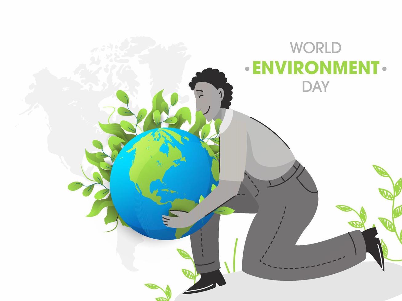 värld miljö dag vektor illustration med mänsklig skyddande mor jorden, täckt förbi löv.