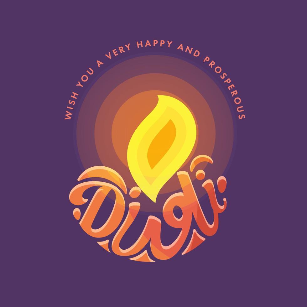 kreativ eleganta diwali font med flamma på lila bakgrund kan vara Begagnade som hälsning kort. vektor