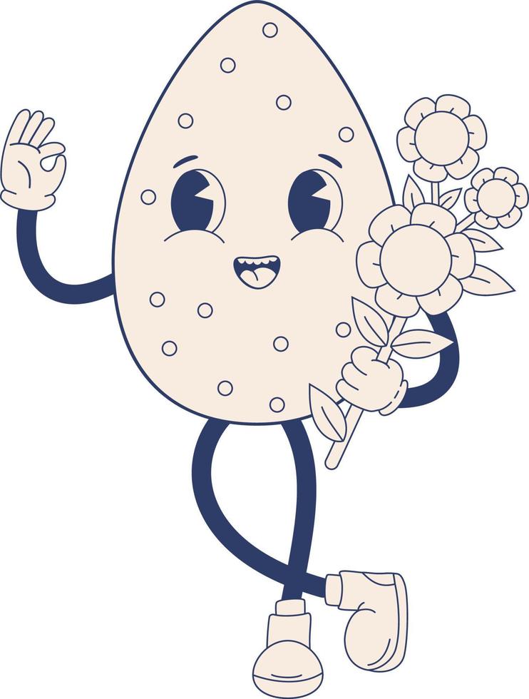 retro Charakter Ostern Ei mit Blumen. einfarbig Palette vektor