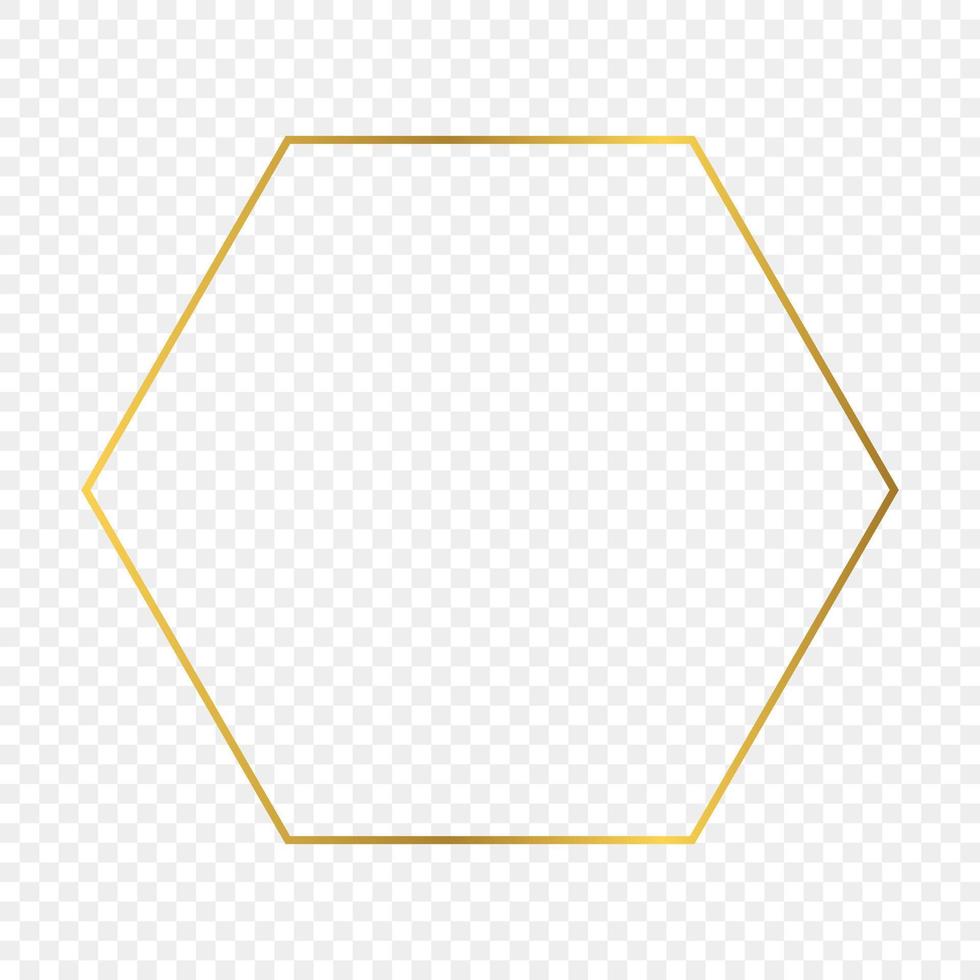 Gold glühend Hexagon Rahmen isoliert auf transparent Hintergrund. glänzend Rahmen mit glühend Auswirkungen. Vektor Illustration.