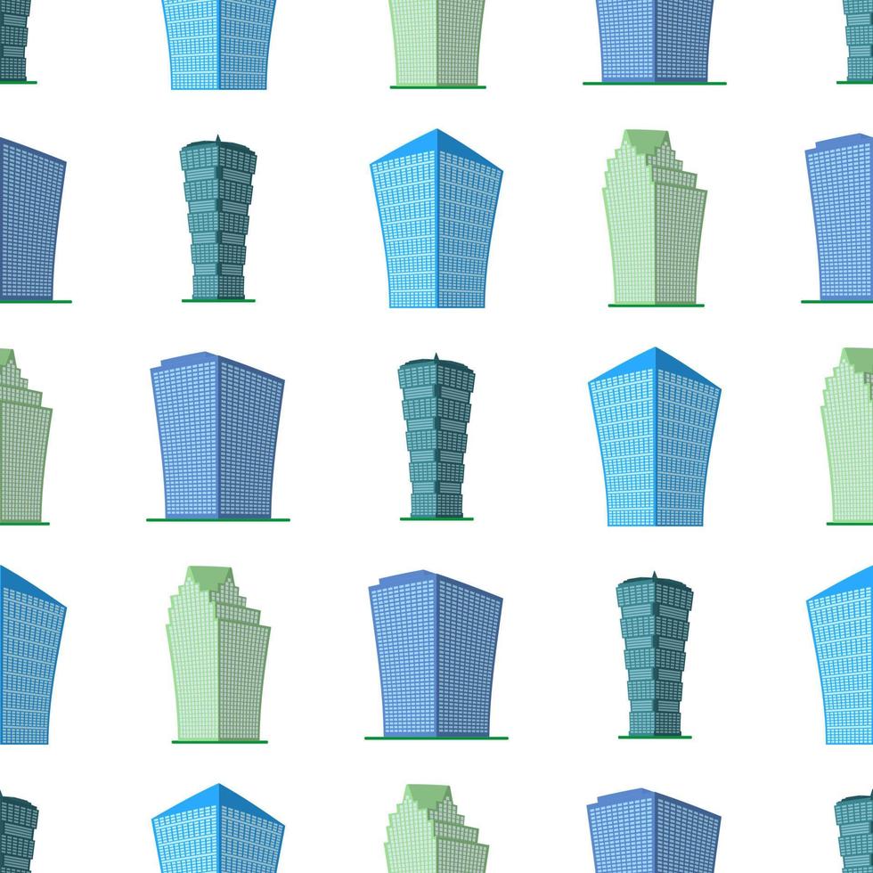 sömlös mönster med modern isometrisk byggnad på en vit bakgrund. se av de byggnad från de botten. vektor illustration.