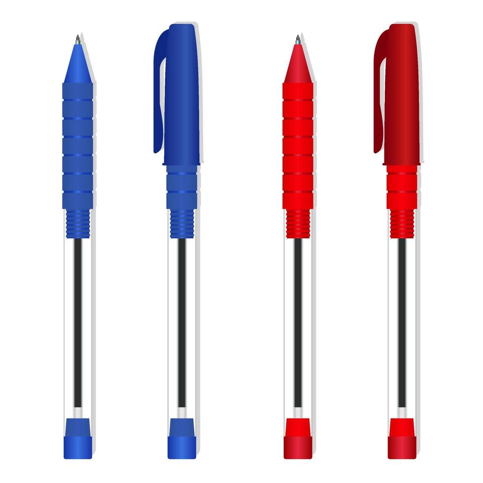 uppsättning av blå och röd pennor på en vit bakgrund vektor