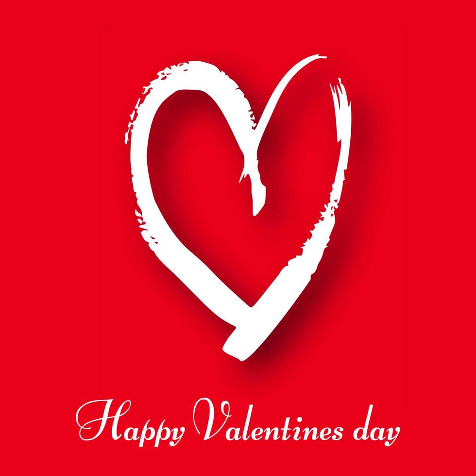 Hand gezeichnetes Herz auf rotem Hintergrund. weißes Grunge-Doodle-Herz mit Schatten. romantisches Liebessymbol. Vektor-Illustration. vektor
