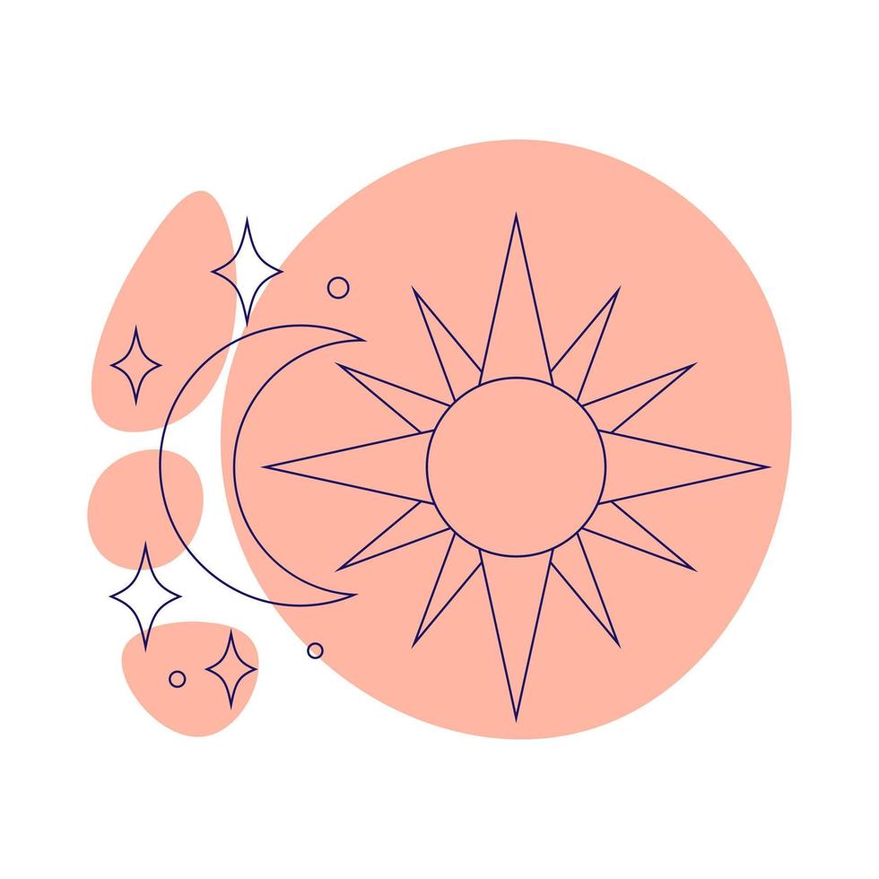 Sonne, Mond und Sterne. esoterisch Symbol. Hand gezeichnet linear vektor