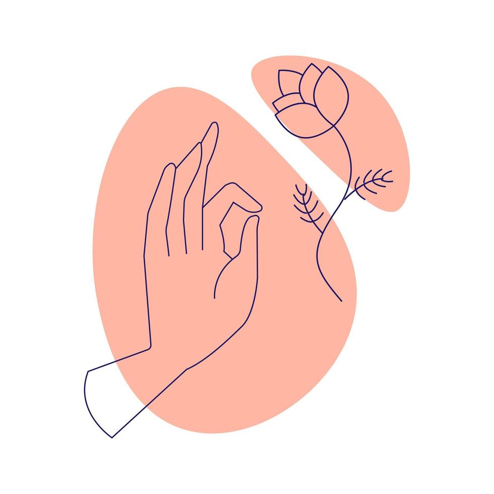 Hand mit Blume. esoterisch Symbol. Hand gezeichnet linear vektor