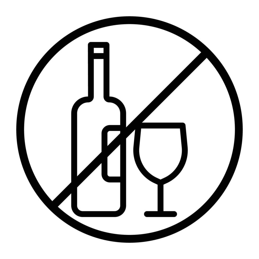 Alkohol kostenlos Symbol. Symbol verbunden zu Essen Allergen. Gliederung Symbol Stil. einfach Vektor Design editierbar