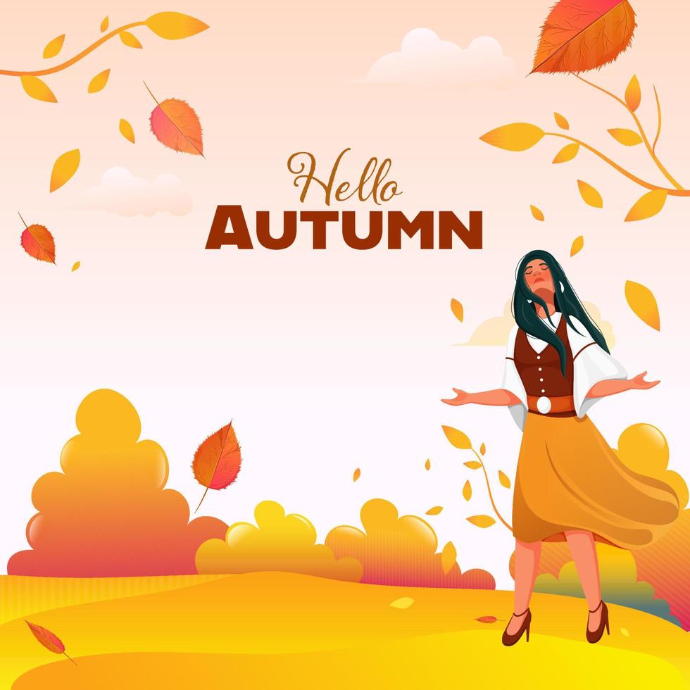jung Mädchen genießen Herbst Jahreszeit auf glänzend Natur Hintergrund. vektor