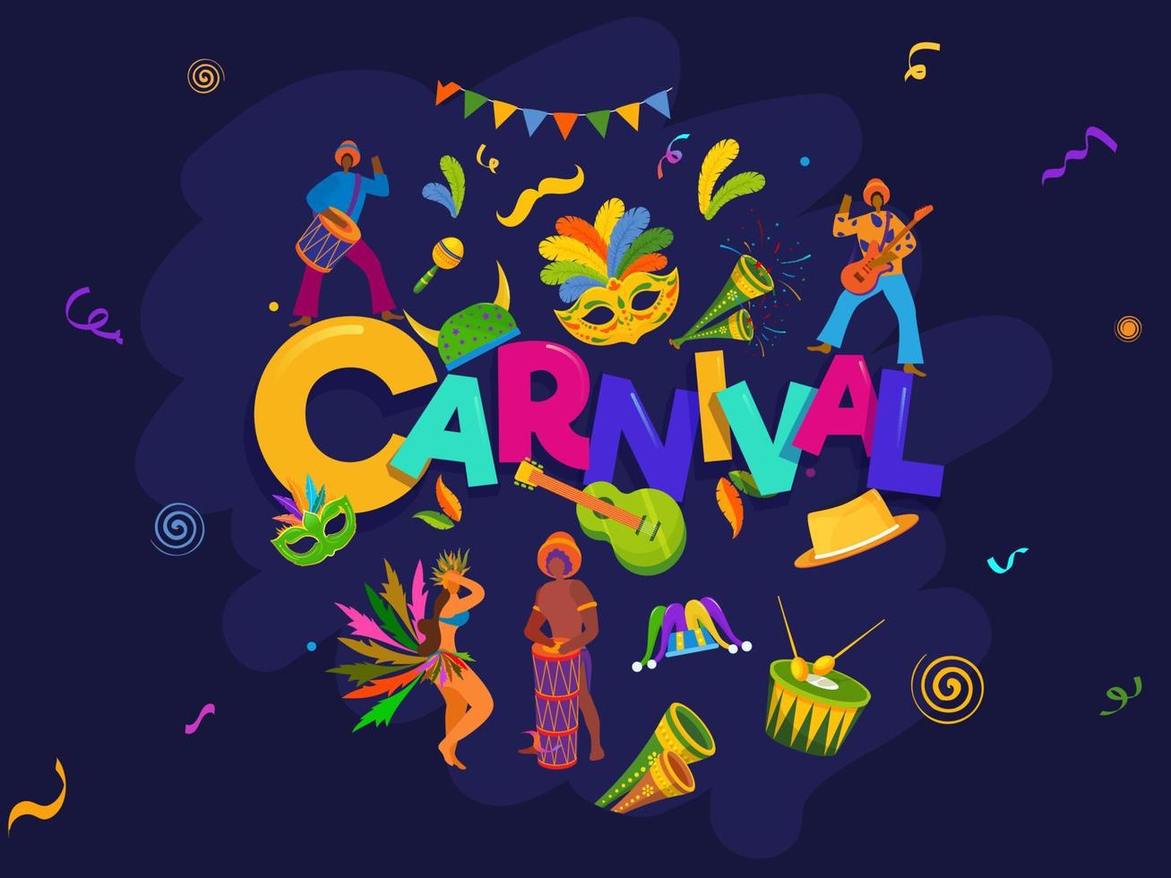brasiliansk människor karaktär fira med musikalisk instrument på de tillfälle av karneval fest. vektor