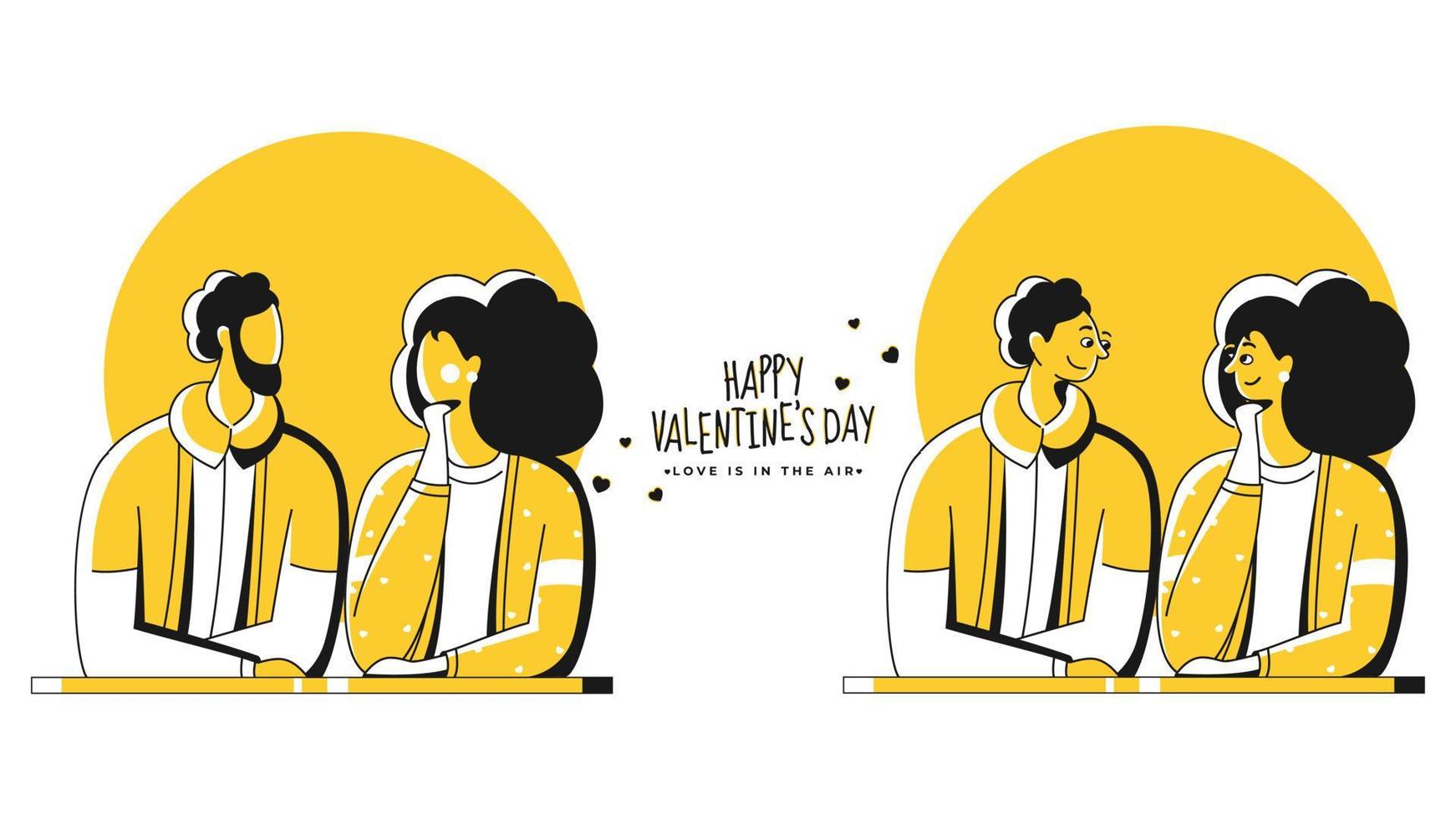Karikatur Liebhaber Paar Zeichen im zwei Typen Bild zum glücklich Valentinstag Tag Konzept. vektor