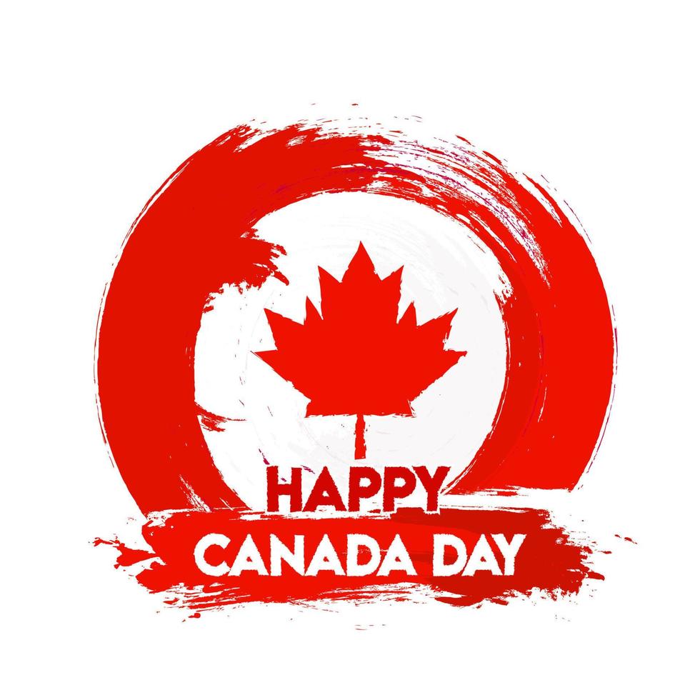 glücklich Kanada Tag Text mit Ahorn Blatt und rot Bürste Schlaganfall bewirken auf Weiß Hintergrund. vektor
