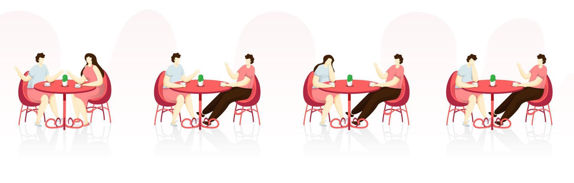 tecknad serie ung pojke och flicka talande tillsammans sitta på restaurang eller Kafé. vektor