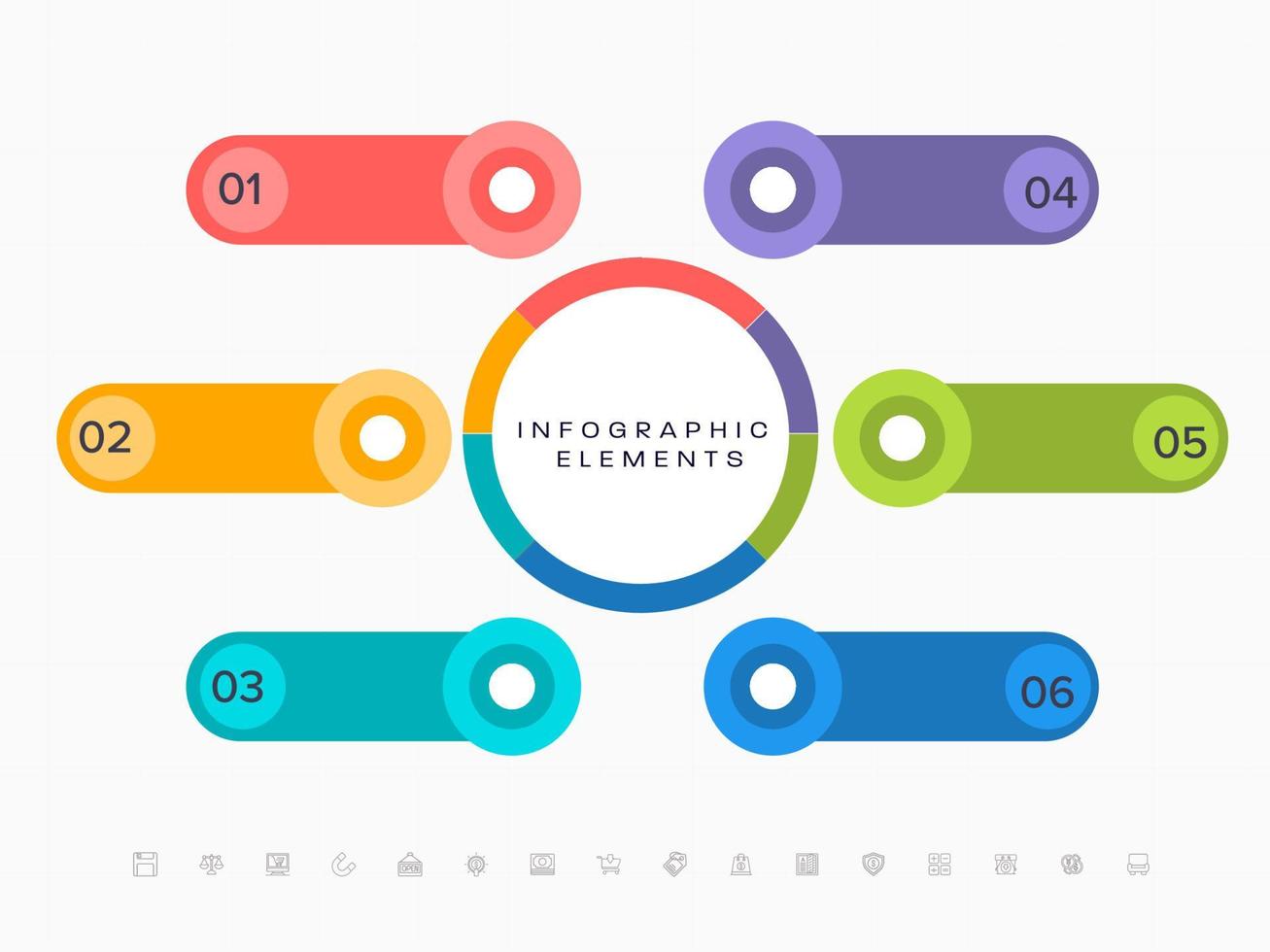 presentation företag infographic element med färgrik sex alternativ på vit bakgrund. vektor
