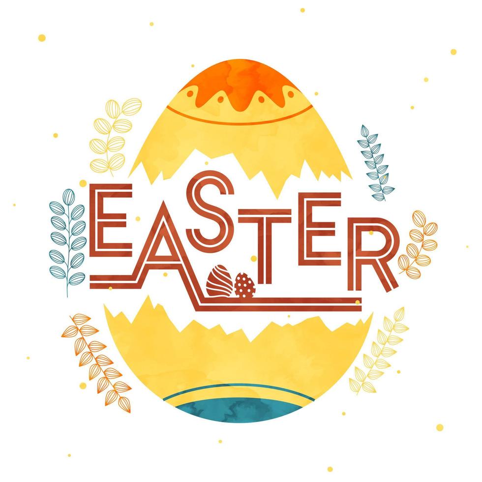 Ostern Schriftart mit Aquarell bewirken Ei und Blatt Ast auf Weiß Hintergrund. vektor