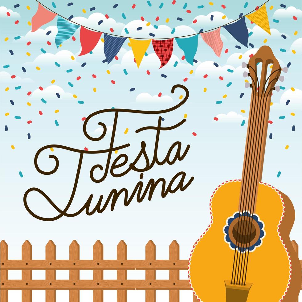 festa junina med staket och gitarr vektor