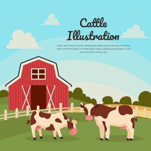 Nötkreatur med Farm Landscape Illustration Vector