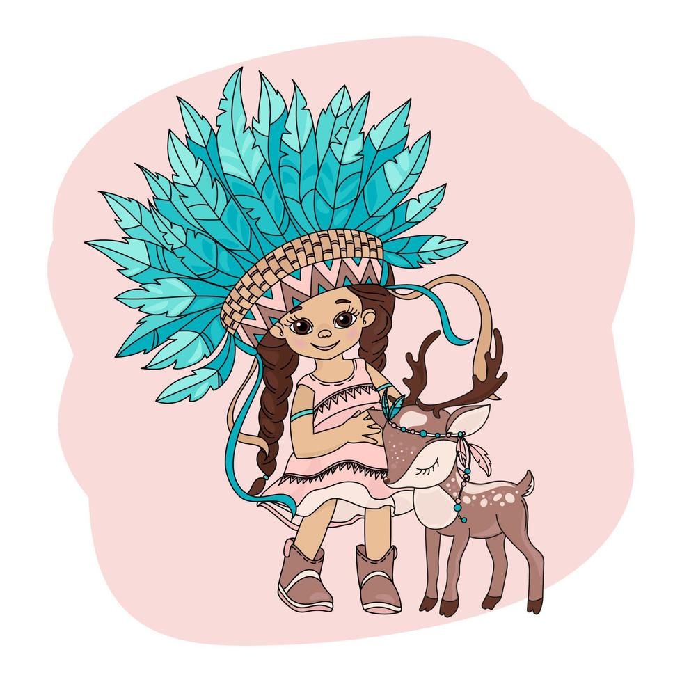 schön Pocahontas Indianer Prinzessin Vektor Illustration einstellen